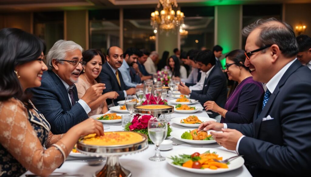 Happy guests enjoying food catered by Dawat Catering Kolkata